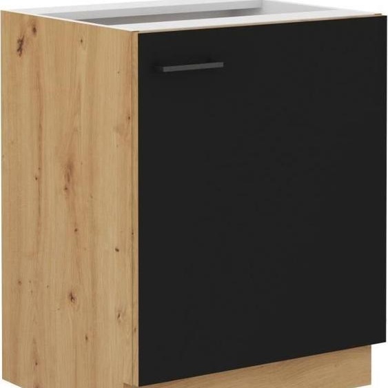 MODENA - Meuble bas - 1 porte battante - 60 x 52 x 82 cm - Chene artisan / Noir mat - Plan de travail non inclus