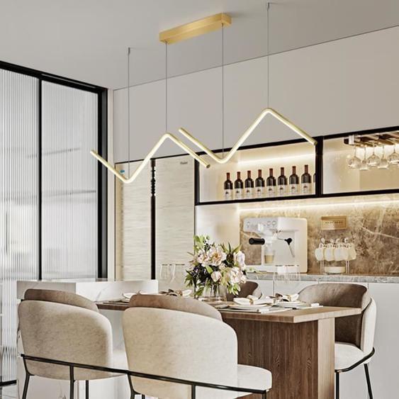 Modern Led Suspension Doré Table à Manger Lampe Suspendue Lampe de Plafond Décorative Salle Salon Chambre Blanc Chaud 3000K 90CM