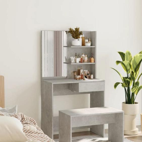 Moderne Coiffeuse avec miroir - VIDAXL - Gris béton 74,5x40x141 cm 624734