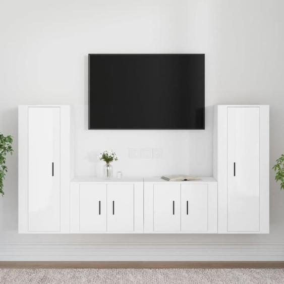 MODERNE Ensemble de meubles TV - CSY - Armoire TV Salon 4 pcs Blanc brillant Bois dingénierie 62,8,Kg