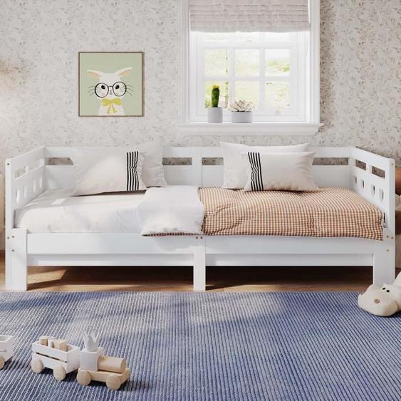ModernLuxe Lit enfant, lit gigogne 90(180)x200 cm, sommier à lattes, cadre en pin, blanc