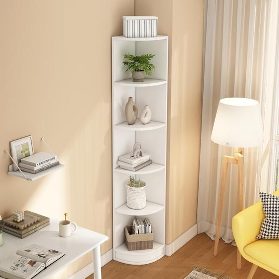 MODFU Bibliothèque d’Angle Haute avec Rangements Ouverts - Structure MDF - 40x30x180 cm - Blanc