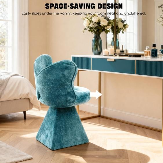 MODFU Chaise Pivotante - Design Papillon avec Rotation 360° et Tissu Velours Chenille, Polyvalente pour Salon, Chambre ou Bureau - Bleu 52x52x78 cm