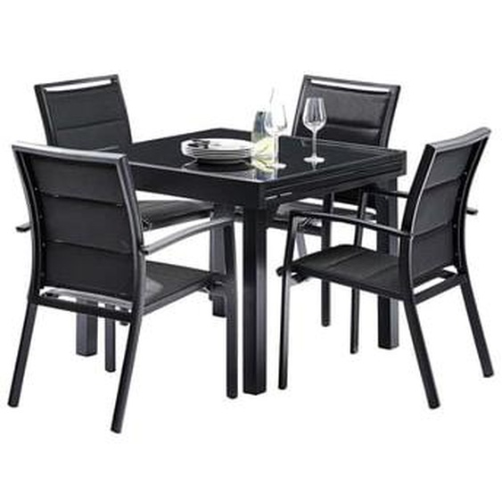 MODULO  Salon de jardin en aluminium noir extensible 4/8 places