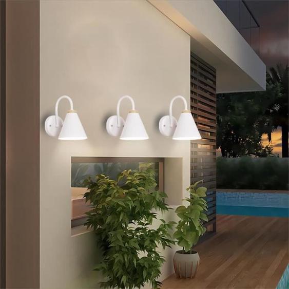 MOGOD 3PCS Applique Murale Industrielle Vintage Blanc Ø15cm - E27 Lampe Murale Intérieur en Métal à Bras Courbé pour Salon Couloir