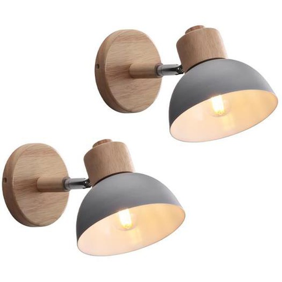 MOGOD Lot de 2 Applique Murale Industrielle Vintage Gris Ø15CM Lampe Murale Réglable en Bois Métal Rétro E27 Luminaire Interieur
