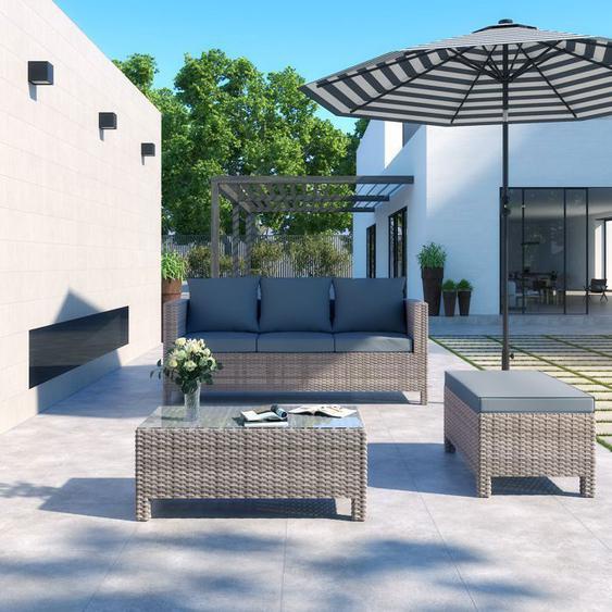 Mondeer Salon de Jardin 5 pièces Meuble de Jardin en Résine Tressée Pour 4 personnes Gris
