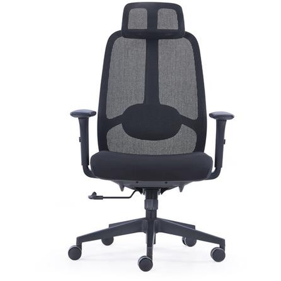 MONDOFFICE Fauteuil ergonomique M Level assise Tissus et dossier Maille - Accoudoirs réglables en hauteur + Têtière - Noir