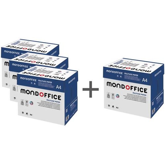 MONDOFFICE Papier A4 blanc Multi-usage - 80g - Offre 3 packs de 5 ramettes de 500 feuilles achetés + 1 pack gratuit