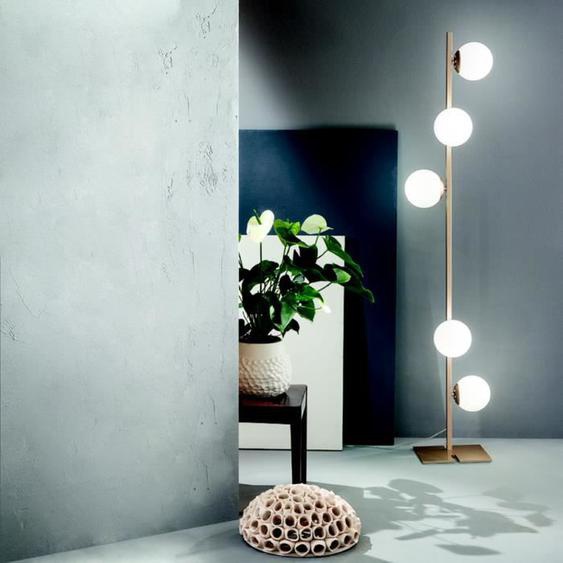 MONILE Lampadaire en métal doré avec 5 diffuseurs en verre Blanc H170 cm