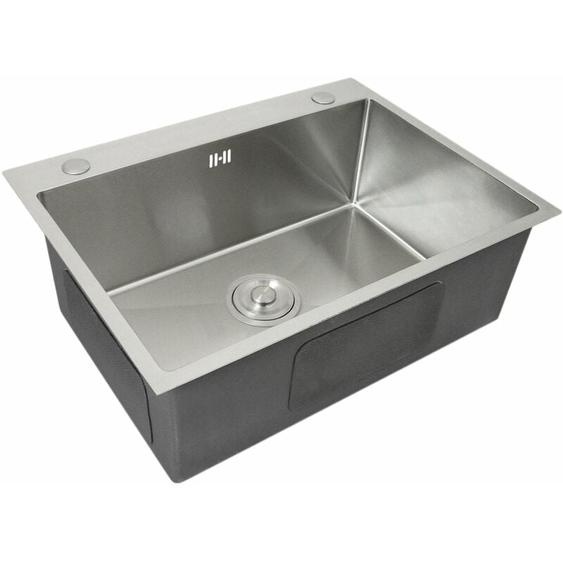 Kukoo - Evier Simple Cuisne Inox Carré Finition Satiné Commercial 1 Cuve Bouchon avec Filtre Tuyau dEvacuation