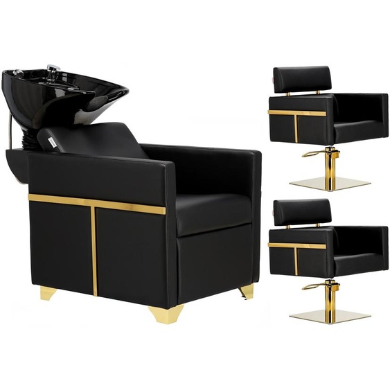 Montreal ensemble bac shampooing et 2 x fauteuil de coiffure hydraulique pivotant pour salon de coiffure bac mobile cuvette en céramique robinetterie mitigeur douchette