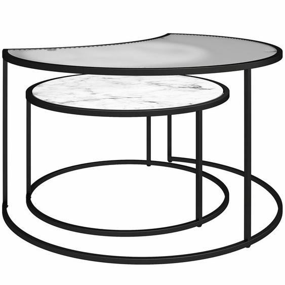Moon Phases | Tables gigognes en MDF marbre blanc / verre