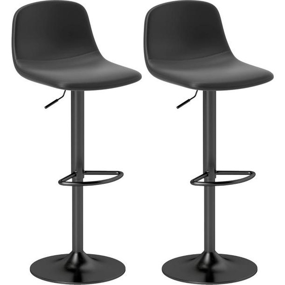Moonbite 2 : Deux chaises de salle à manger avec dossier bas. Tabouret de bar réglable en hauteur (58-78 cm) grâce à un système à gaz, pivotant, avec repose-pieds, facile à nettoyer, revêtement en similicuir, couleur noire