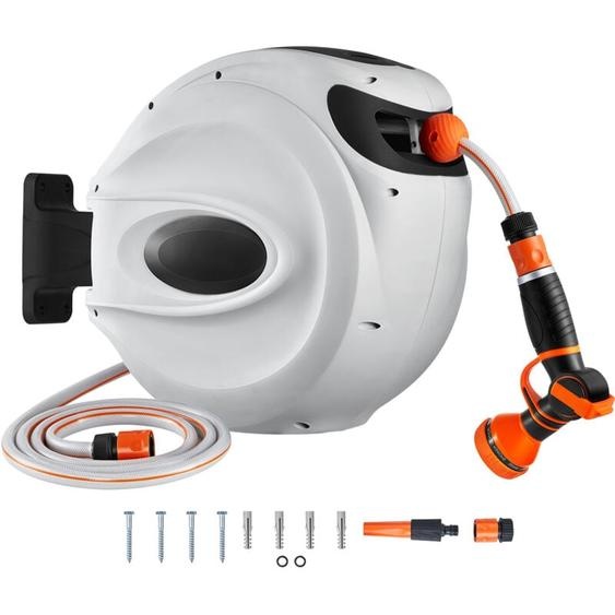 Mophorn - Enrouleur de tuyau rétractable , 82 pi x 1/2 po, support pivotant à 180°, montage mural, tuyau darrosage avec buse à 9 modes et 3