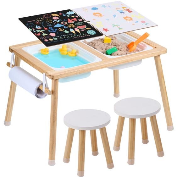 Mophorn - Ensemble table et chaises sensorielles pour enfants, en bois avec 2 tabourets et bacs - Cadeau