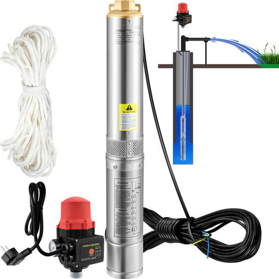 Mophorn Pompe submersible pour puits profonds 750W 230V 105L/min 62m Head IP68 Stainless Steel