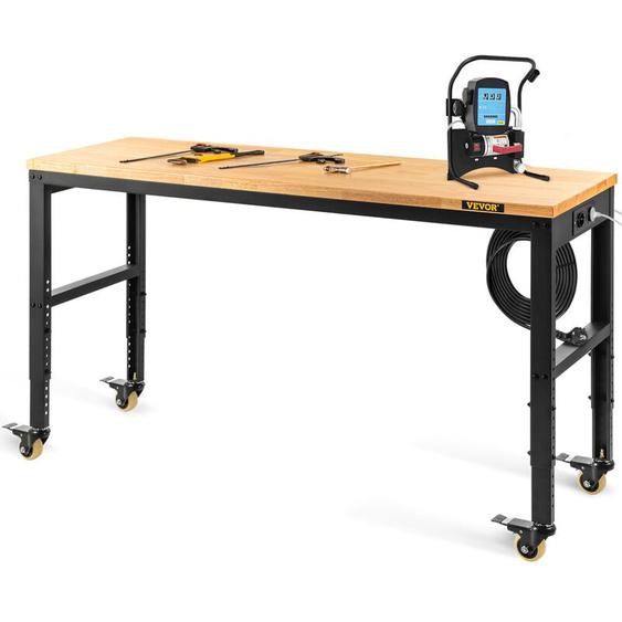 Mophorn - vevor Etabli Garage Atelier 122x51x104 cm Table de Travail Hauteur Reglable 79-104 cm, Etabli Plateau en Bois Chene Cadre en Acier, Etabli