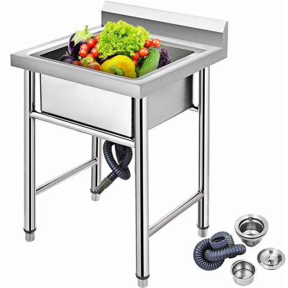 Mophorn - vevor Evier Inox de Cuisine 1 Bac Evier sur Pieds en Acier Inox Anti-Eclaboussures Lavabo Inox Professionnel pour Faire la Plonge Cuisine