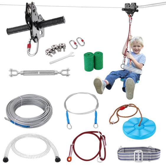 Vevor Tyrolienne pour Enfants et Adultes 30,5 m Kit de Tyrolienne Complet Charge 227 kg Configuration Facile avec Frein a Ressort Ceinture et Harnais