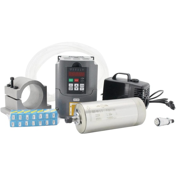 Moteur à axe, puissance de 1,5 kW, tension alternative de 220V, vitesse de rotation de 24000 tr/min, système de refroidissement par eau, compatible ER11