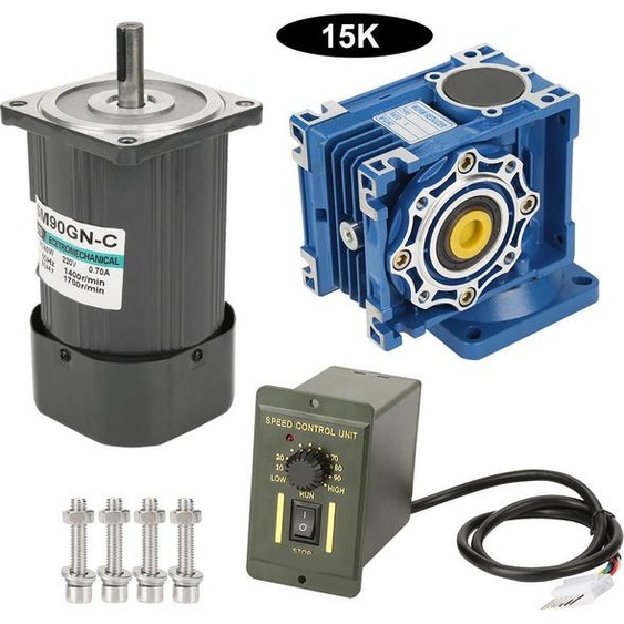 Moteur à engrenages à vis sans fin autobloquant AC220V 90W avec vitesse réglable dans le sens horaire/antihoraire et régulateur (15K)