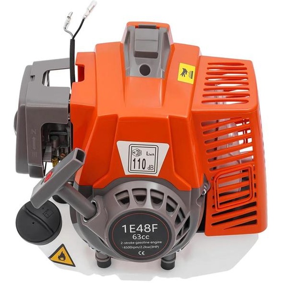 Moteur à essence - 2 temps, 63 cm³ - 2,2 kW - Refroidi par air - Démarrage par cordon - Pour machines de jardinage et agricoles - Rouge