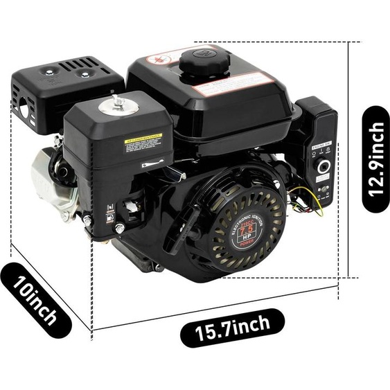 Moteur à essence pour kart - 7,5 ch, 4 temps, OHV, 212 cm³ - Démarrage électrique et à clé - 3600 tr/min - Qualité industrielle - Noir