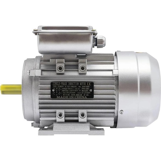 Moteur électrique haute performance, monophasé 1 CV 750 W, 1380 tr/min, boîtier en aluminium, enroulement en cuivre pur, argenté
