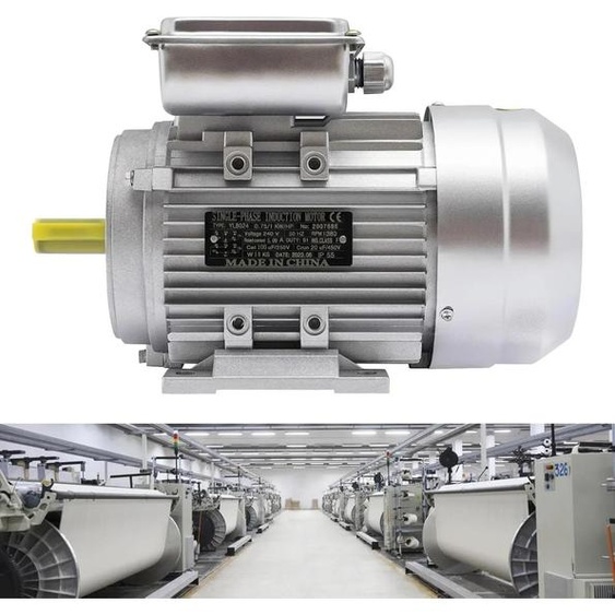 Moteur électrique - Moteur monophasé de 750 W - 1 380 tr/min - Arbre de 19 mm - Pour bétonnière - Boîtier en aluminium - Indice de protection
