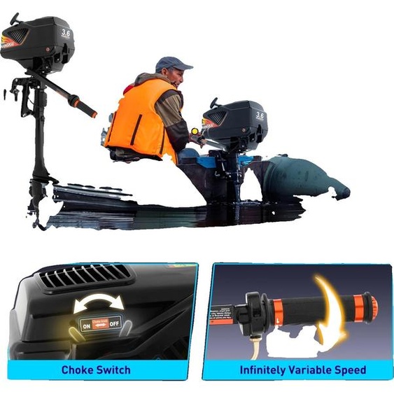 Moteur hors-bord, 3,6 CV, refroidi par eau, démarrage manuel, noir