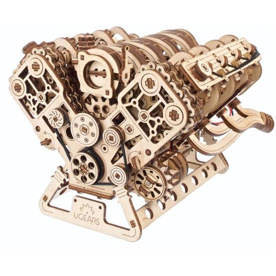 Moteur V8 – Maquette Mécanique En Bois À Construire, Puzzle 3d Fonctionnel Avec Moteur Électrique Brown