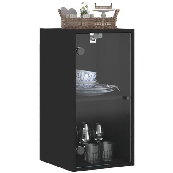 Armoire murale - MOTHINESSTO - 35x37x68,5 cm - Bois dingénierie - Verre - Noir
