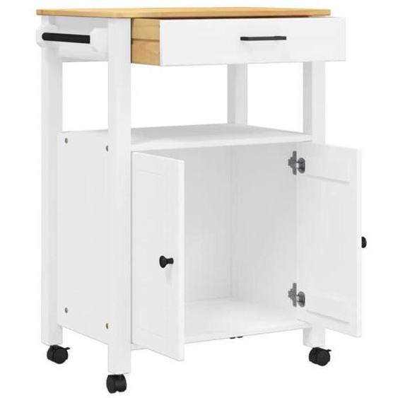 Chariot de cuisine - MOTHINESSTO - MONZA - Bois massif de pin - 60x40x90 cm - Blanc et cire de miel