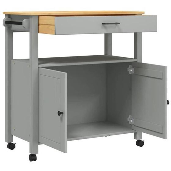 Chariot de cuisine - MOTHINESSTO - MONZA - Bois massif de pin - 84x40x90 cm - Gris et cire de miel