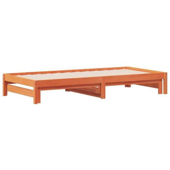 Lit de jour avec lit gigogne - MOTHINESSTO - Cire marron - Bois massif - 90x190 cm - 2/3 places