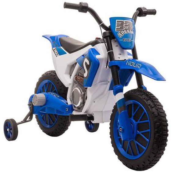 Moto Cross Électrique Enfant 12v 3-8 Km/h Roulettes Auxiliaires Amovibles Bleu