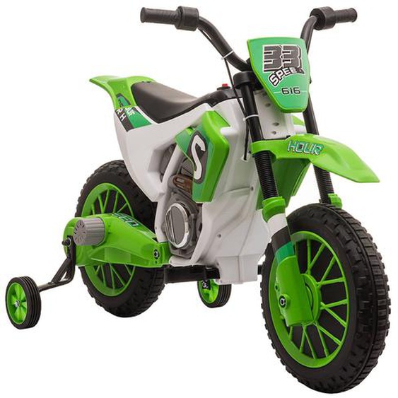Moto Cross Électrique Enfant 12v 3-8 Km/h Roulettes Auxiliaires Amovibles Vert
