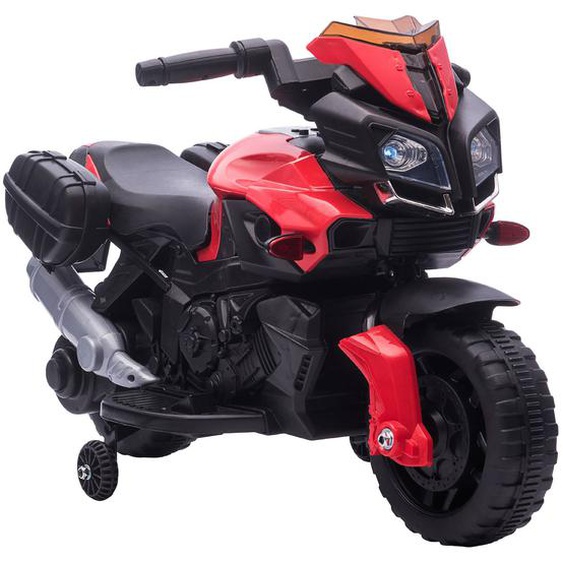 Moto Électrique Enfant 6v 3 Km/h Effets Lumineux Et Sonores Roulettes Amovibles Repose-pied Valises Latérales Rouge