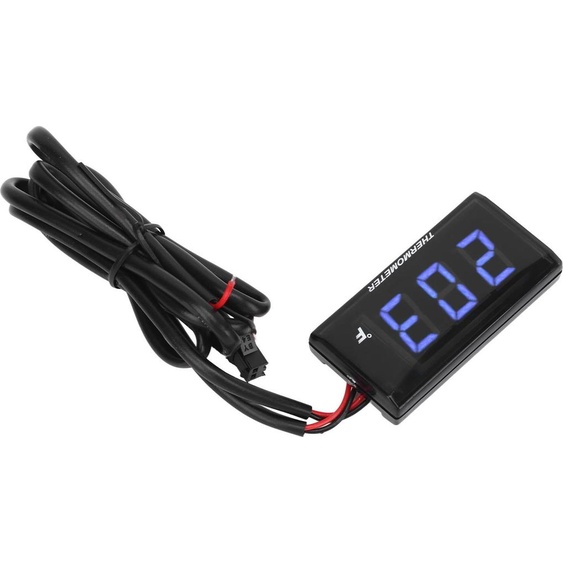 Moto Indicateur numérique de température de leau Ultra-mince DC 12V LCD avec adaptateur de capteur 18mm pour la plupart des motos Bleu