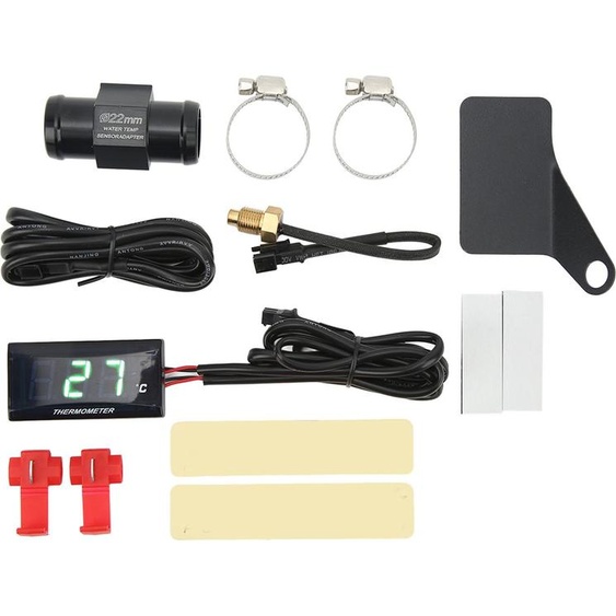 Moto Indicateur numérique de température de leau Ultra-mince DC 12V LCD avec adaptateur de capteur 22mm pour la plupart des motos Vert