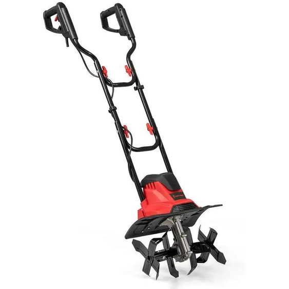 Motobineuse électrique - Cultivateur de jardin - Largeur de travail de 36 cm, profondeur de travail de 22 cm, 380 tours par minute, guidon pliable, poignée de sécurité, couleur rouge