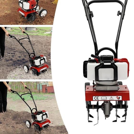 Motobineuse/fraiseuse de sol - Mini-cultivateur à essence - 52 cm³, 1,9 kW - 2 temps, refroidissement par air - Noir