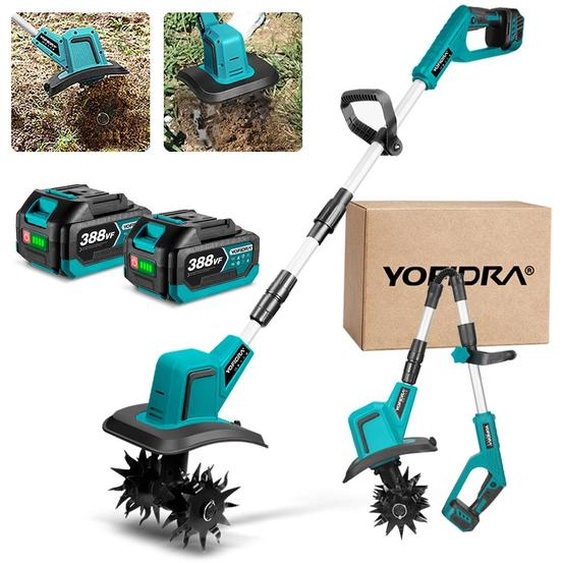 Motobineuse sans fil 21V Motobineuse de jardin 600 tr/min Motobineuse sans balais, largeur de travail 20 cm, avec 2 batteries 3.0Ah pour ameublissement