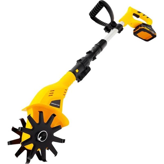 Motoculteur à batterie - Cultivateur de jardin - Batterie Li-Ion 20 V - Manche télescopique 97–117 cm - Moteur en cuivre 250 tr/min - Profondeur de travail 25 cm - Jaune et noir