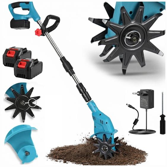 MOTOCULTEUR À BATTERIE POUR JARDIN ET TERRE, 2 BATTERIES DE 1500 Ah