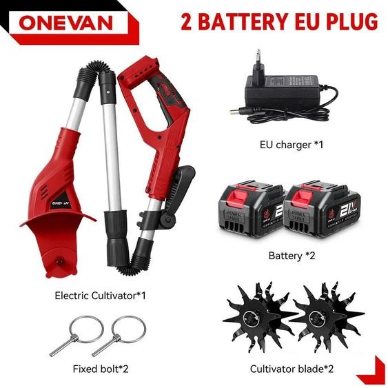 Motoculteur/motobineuse électrique - Sans balais 1600 W - Sans fil - 2 batteries 18 V incluses - Largeur de travail 200 mm - Bleu