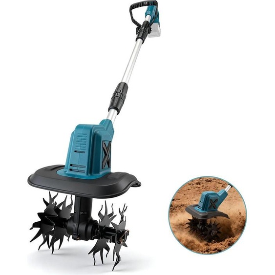 Motoculteur - Rototiller/cultivateur - 5500 W - Moteur sans balais - Sans fil, batterie incluse - Pour le travail du sol - Bleu