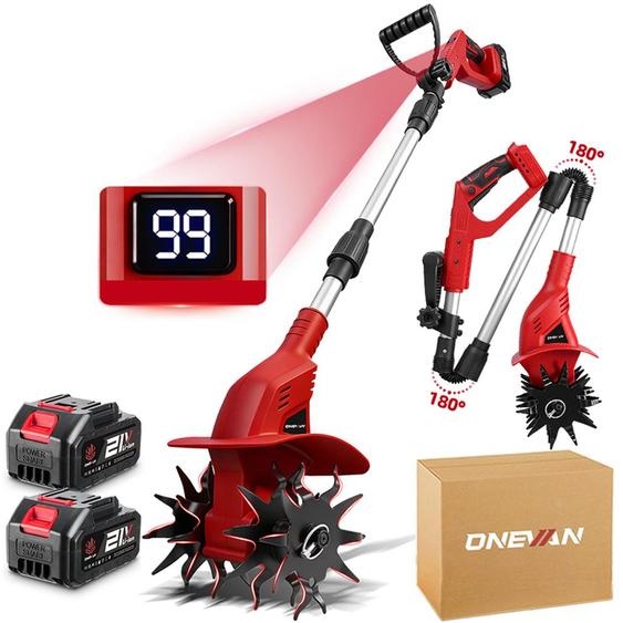 Motoculteur sans fil 21 V Motoculteur électrique avec 2 batteries et 2 lames de cultivateur, largeur de fraisage 20 cm et profondeur de fraisage 15 cm, 800 tr/min, pour le travail du sol