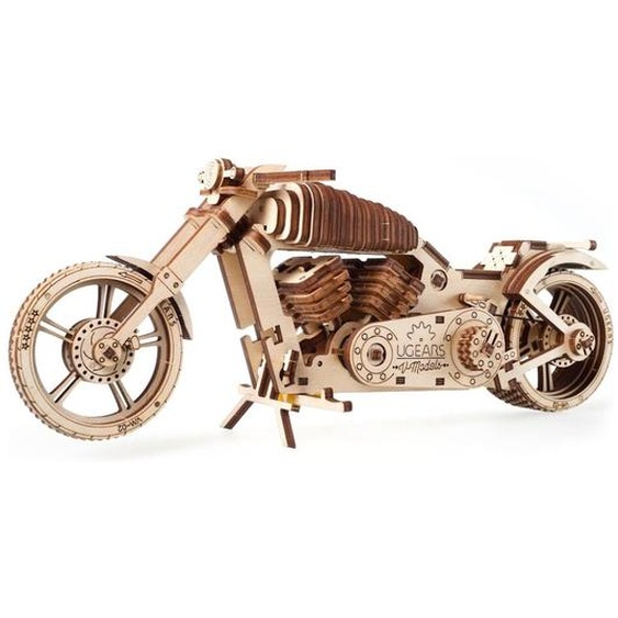 Motocyclette Vm-02 En Bois À Construire – Maquette Mécanique 3d Avec Moteur À Élastique Brown